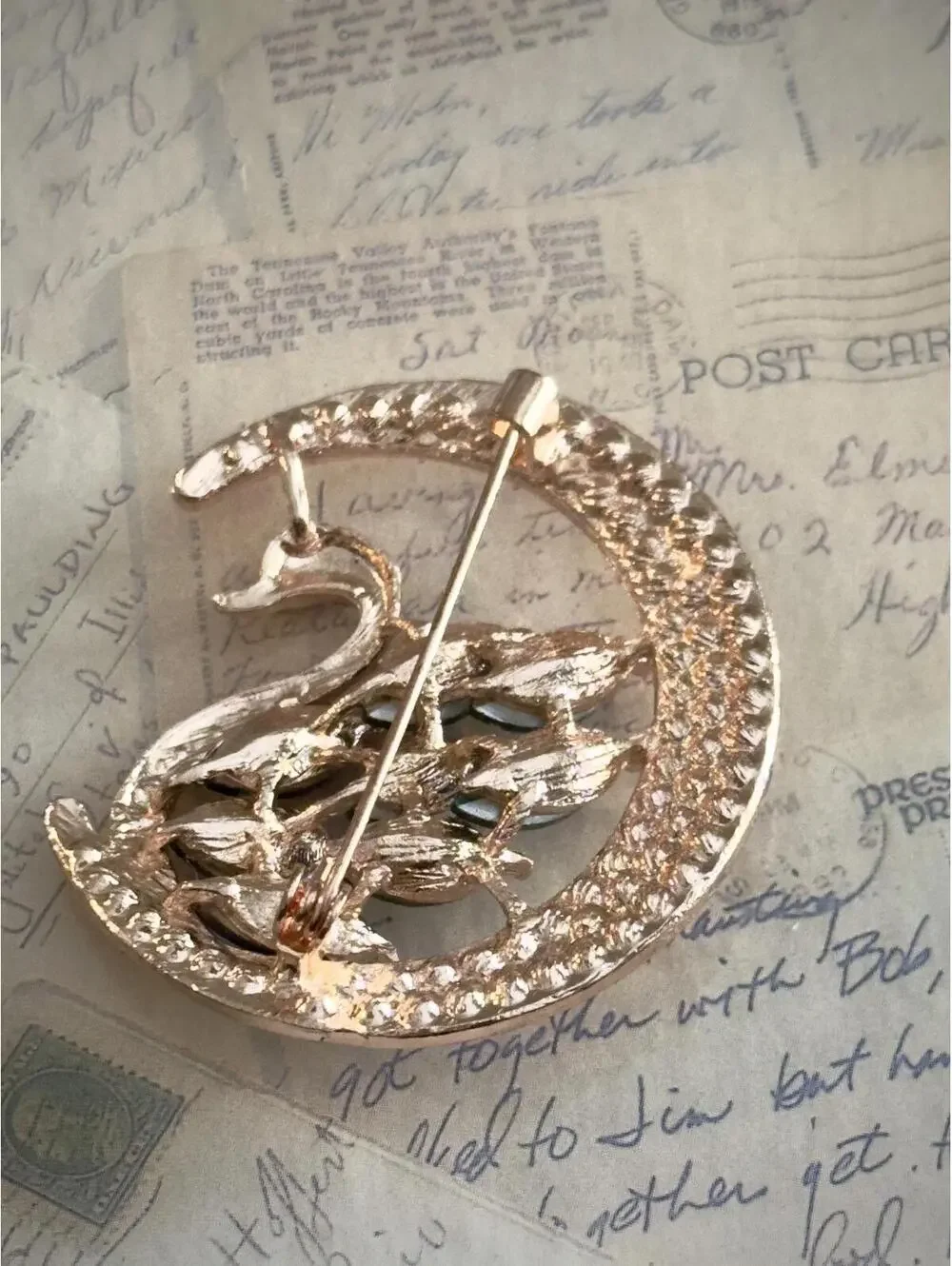 Swan in Moonlight Brooch — Vintage Rhinestone Statement Piece